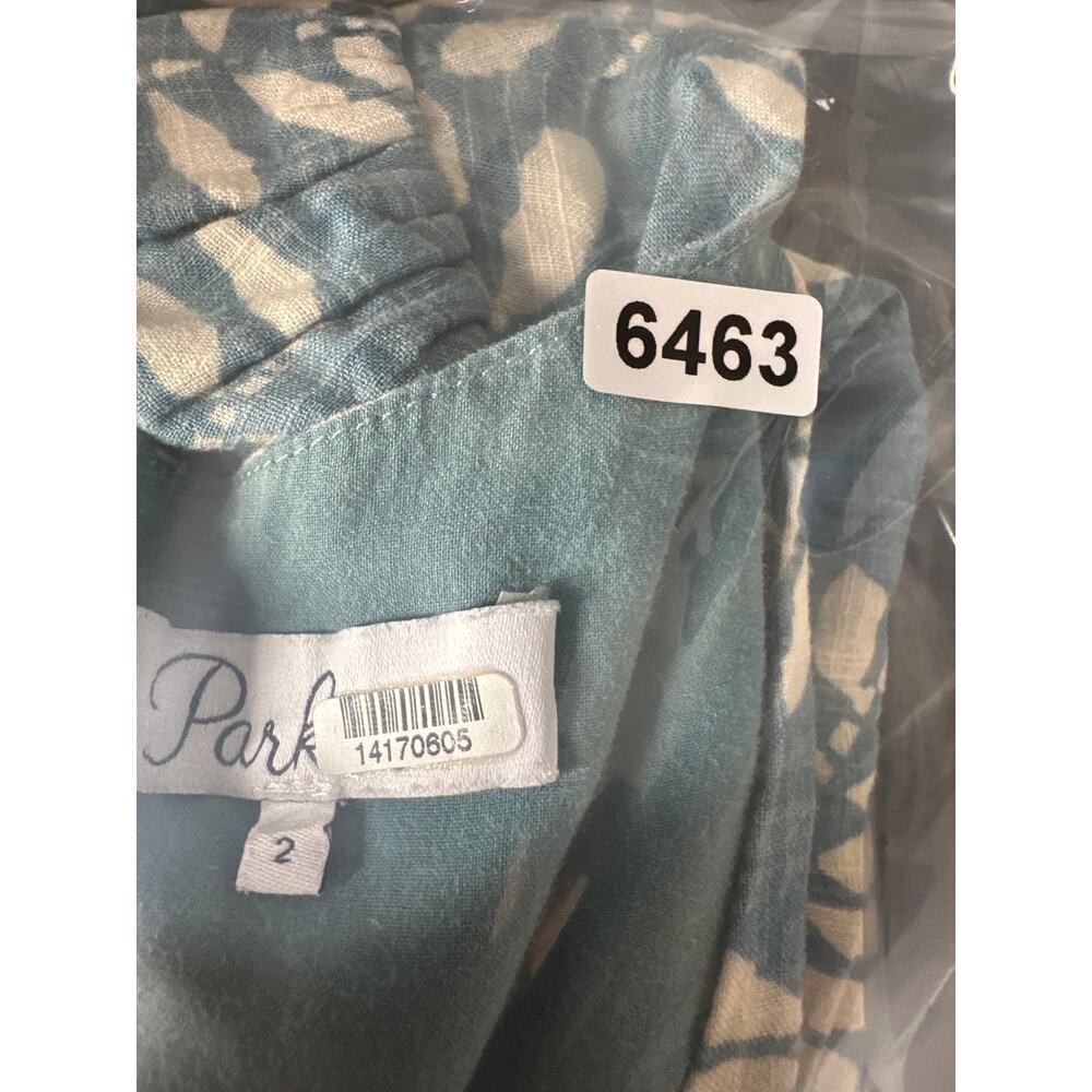 Parker Cammi Dress Leaf Print Short Puff Sleeve Scoop Neck Mini Sheath Green 2 - Picture 9 of 9
